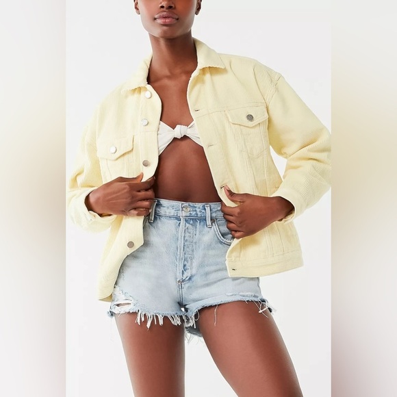 NWT Urban Outfitters BDG Pastel Yellow Corduroy Trucker Jacket - Picture 1 of 10
